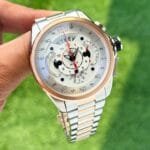 Luxury Stainless Steel Chronograph – White Face, Rose Gold Bezel (3)