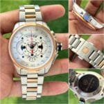 Luxury Stainless Steel Chronograph – White Face, Rose Gold Bezel (3)