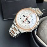 Luxury Stainless Steel Chronograph – White Face, Rose Gold Bezel (3)