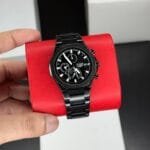 Luxury Black Chronograph Timepiece – 40mm Round Dial, Steel Chain Band (2)