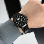 Luxury Black Chronograph Timepiece – 40mm Round Dial, Steel Chain Band (2)