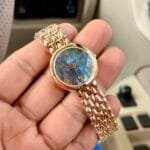 Women's Blue Mother-of-Pearl Dial Watch | Date Function with Elegant 5-Link Bracelet