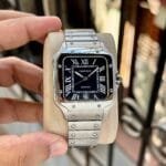 42mm Black Square Dial Watch | Automatic Movement, Silver Steel Bracelet