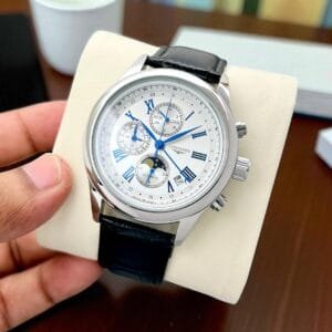 Men's 42mm Chronograph Watch with Date – Gold-Plated Leather Strap