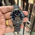 Men’s 44mm Black Skeleton Automatic Watch – Bold Luxury Complications