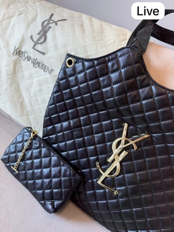 Black Quilted Maxi Shopping Bag BSBmart (1) Black Quilted Maxi Shopping Bag BSBmart