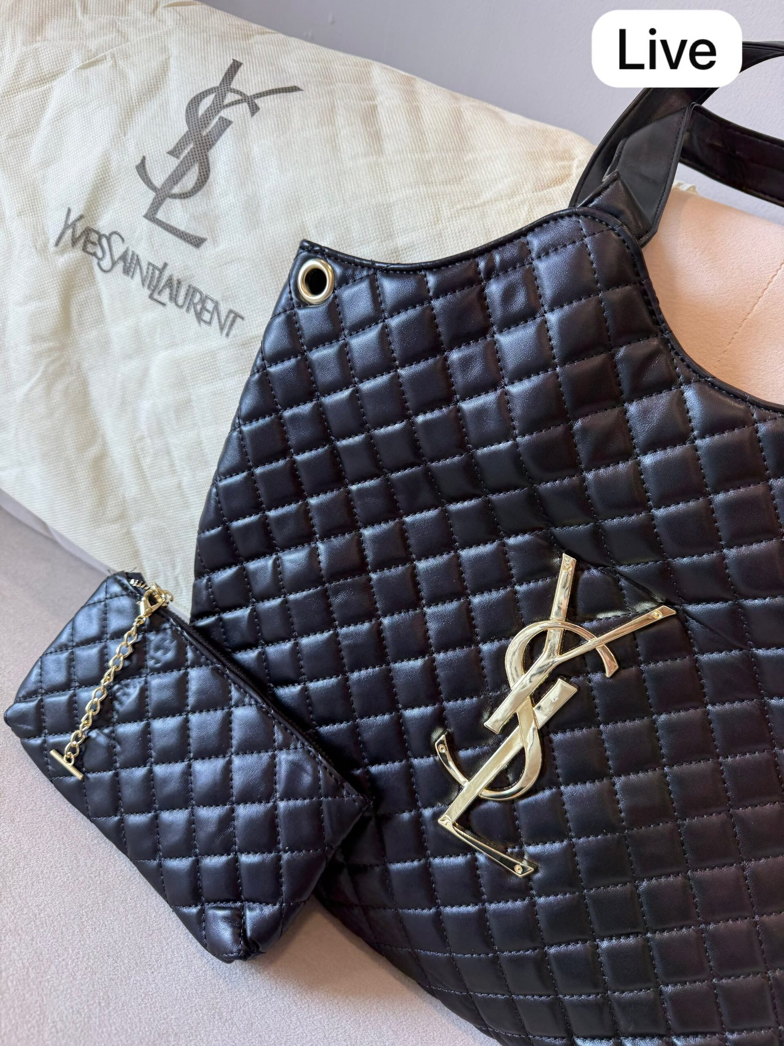 Black Quilted Maxi Shopping Bag BSBmart