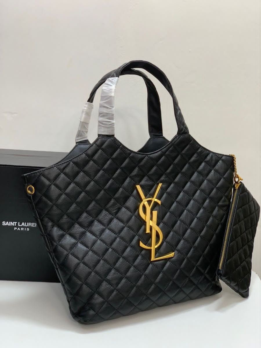 Black Quilted Maxi Shopping Bag BSBmart