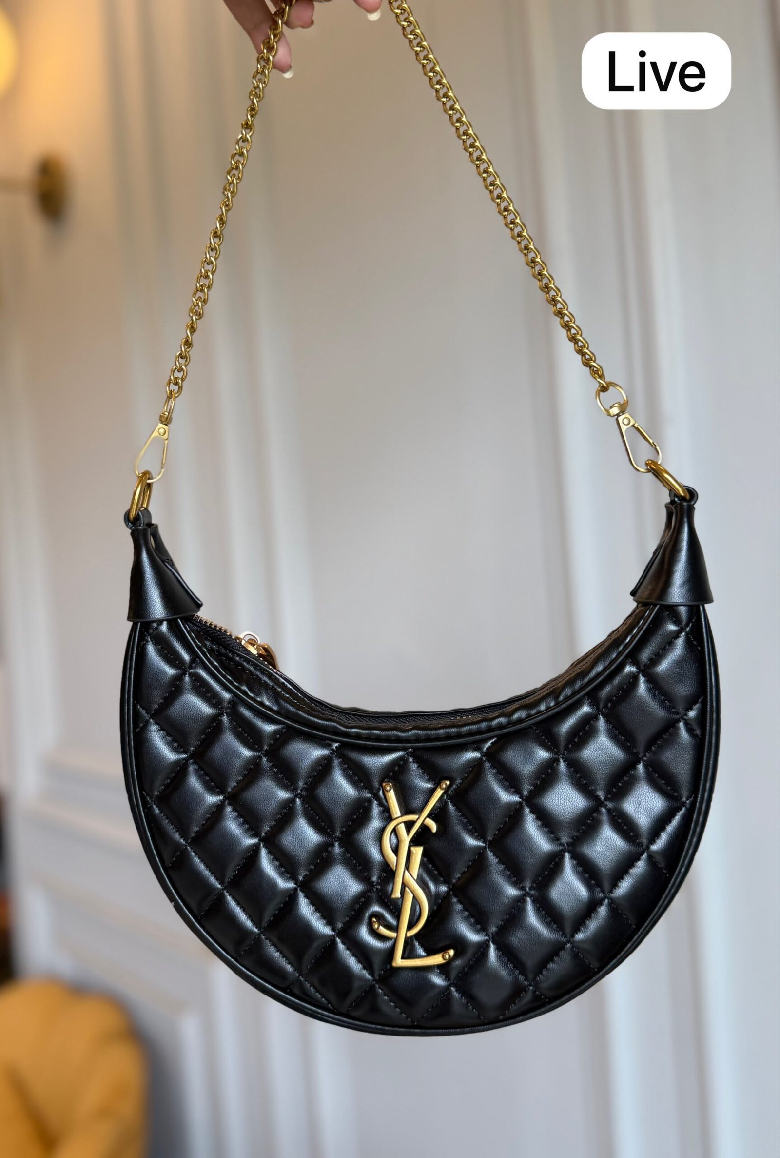U-Shaped Quilted Bag with Gold Chain | BSBmart