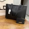 Black Textured Tote Bag Set for Women | BSBmart