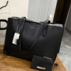 Black Textured Tote Bag Set for Women | BSBmart