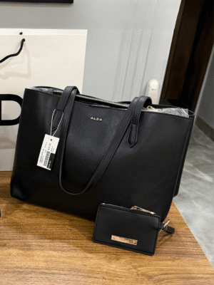Black Textured Tote Bag Set for Women | BSBmart