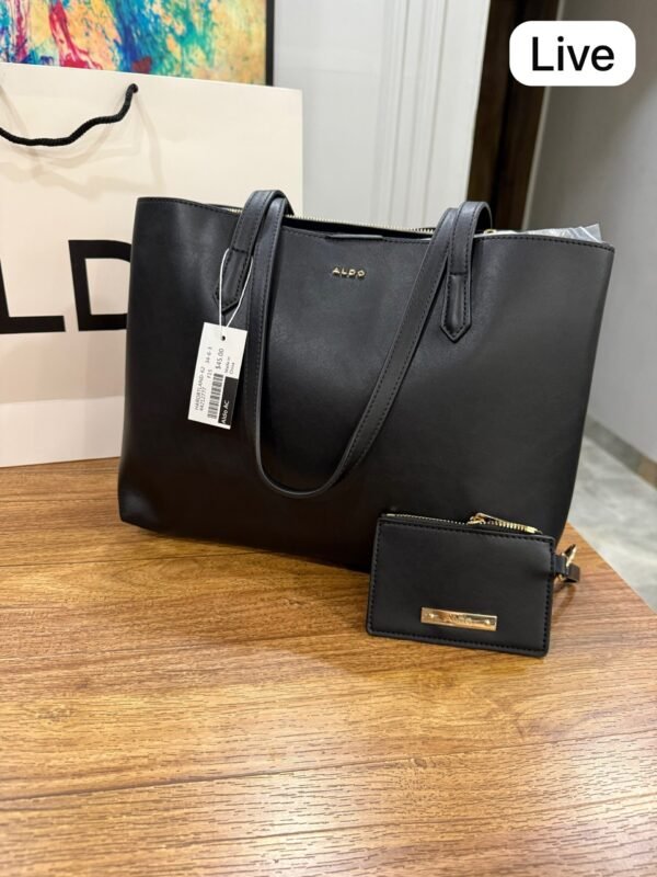 Black Textured Tote Bag Set for Women | BSBmart