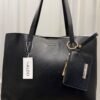 Black Textured Tote Bag Set for Women | BSBmart