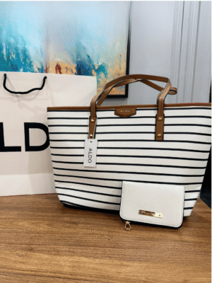 Striped Tote Bag with Wallet Set | BSBmart