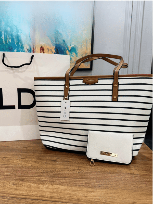 Striped Tote Bag with Wallet Set | BSBmart