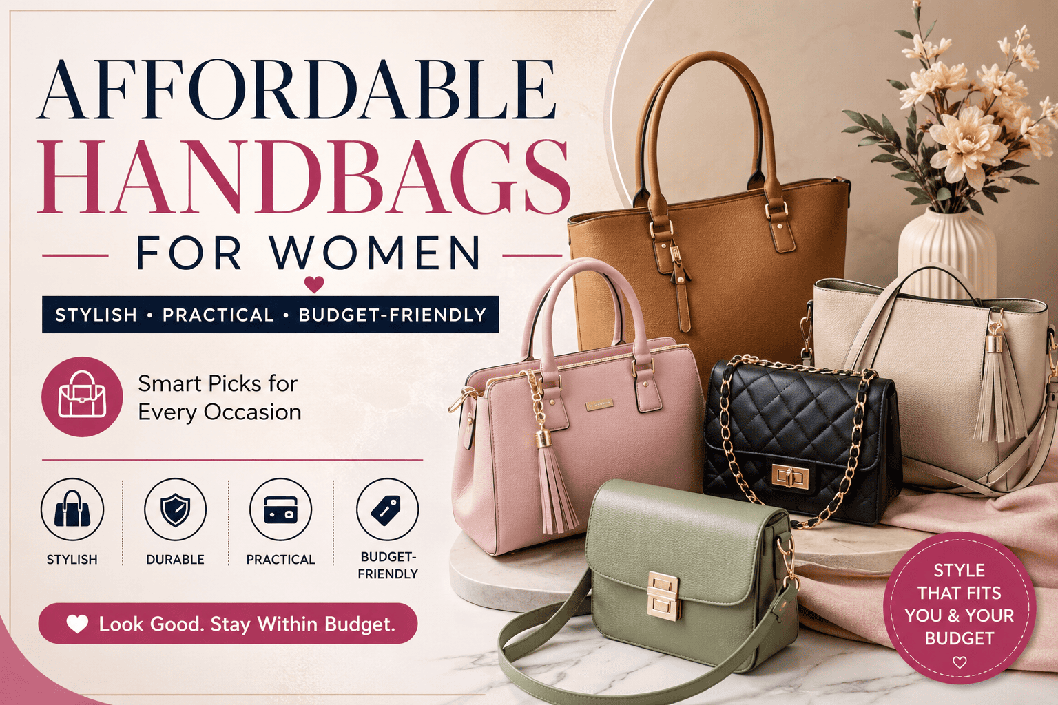 Affordable Handbags for Women, Affordable Women's Handbags, Budget Handbags for Women, Stylish Affordable Handbags and Affordable Ladies Handbags materials comparison infographic