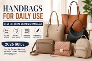 Comparison infographic showing Handbags for Daily Use, Everyday Handbags for Women, Daily Use Handbags for Ladies, Best Handbags for Everyday Use, and Casual Handbags for Women, comparing shoulder bags, tote bags, crossbody bags, hobo bags, bucket bags, satchel bags, and backpack handbags by storage, comfort, versatility, and ideal use.