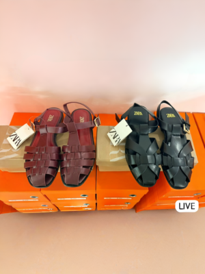 Fisherman Flat Sandals for Women Black & Maroon