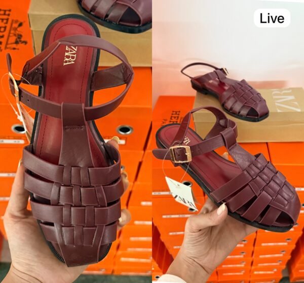 Fisherman Flat Sandals for Women Black & Maroon