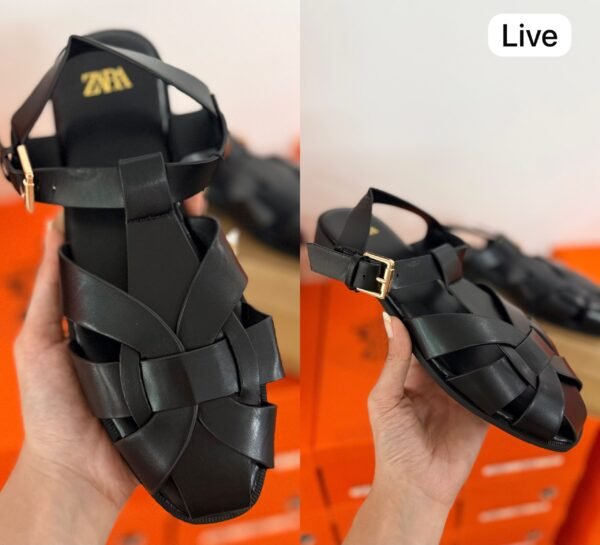 Fisherman Flat Sandals for Women Black & Maroon