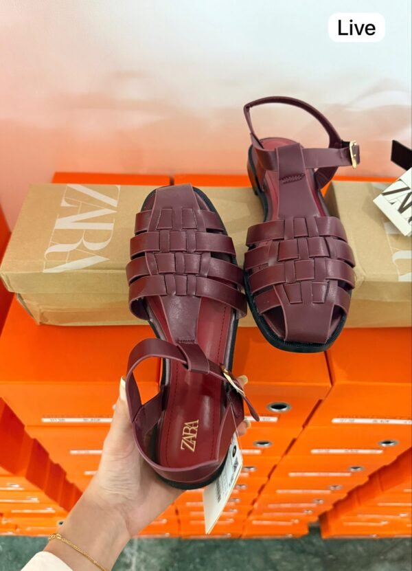 Fisherman Flat Sandals for Women Black & Maroon