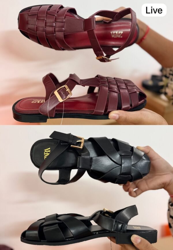 Fisherman Flat Sandals for Women Black & Maroon