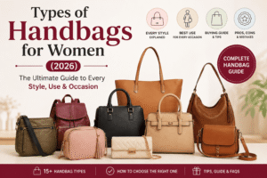 Best Handbag Types for Every Occasion infographic featuring Types of Handbags for Women, Different Types of Handbags, Women's Handbag Styles, Popular Handbag Types and Ladies Handbag Types for work, travel, shopping, parties and everyday use.