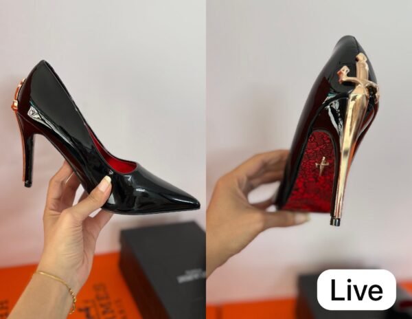 Women Dagger Heels in Black and Gold BSBmart