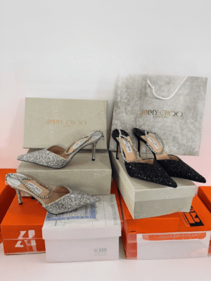Black & Silver Crystal Heels for Women | BSBmart
