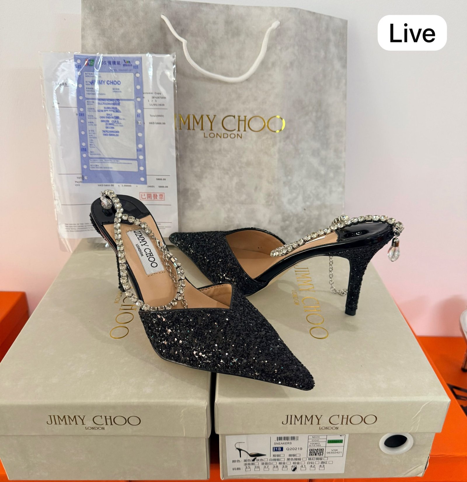 Black & Silver Crystal Heels for Women | BSBmart