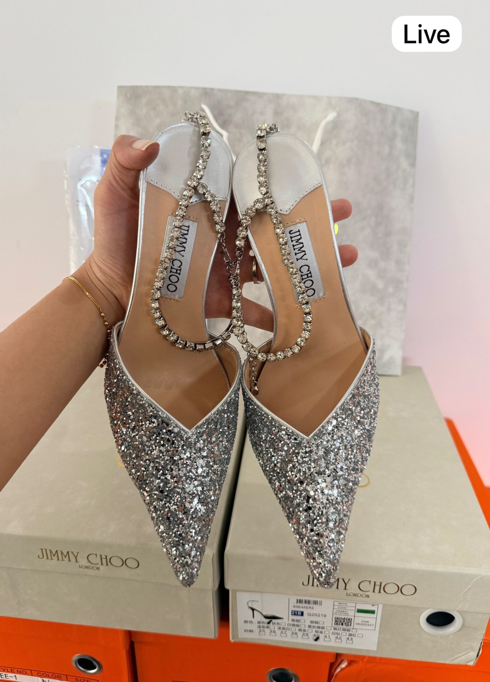 Black & Silver Crystal Heels for Women | BSBmart