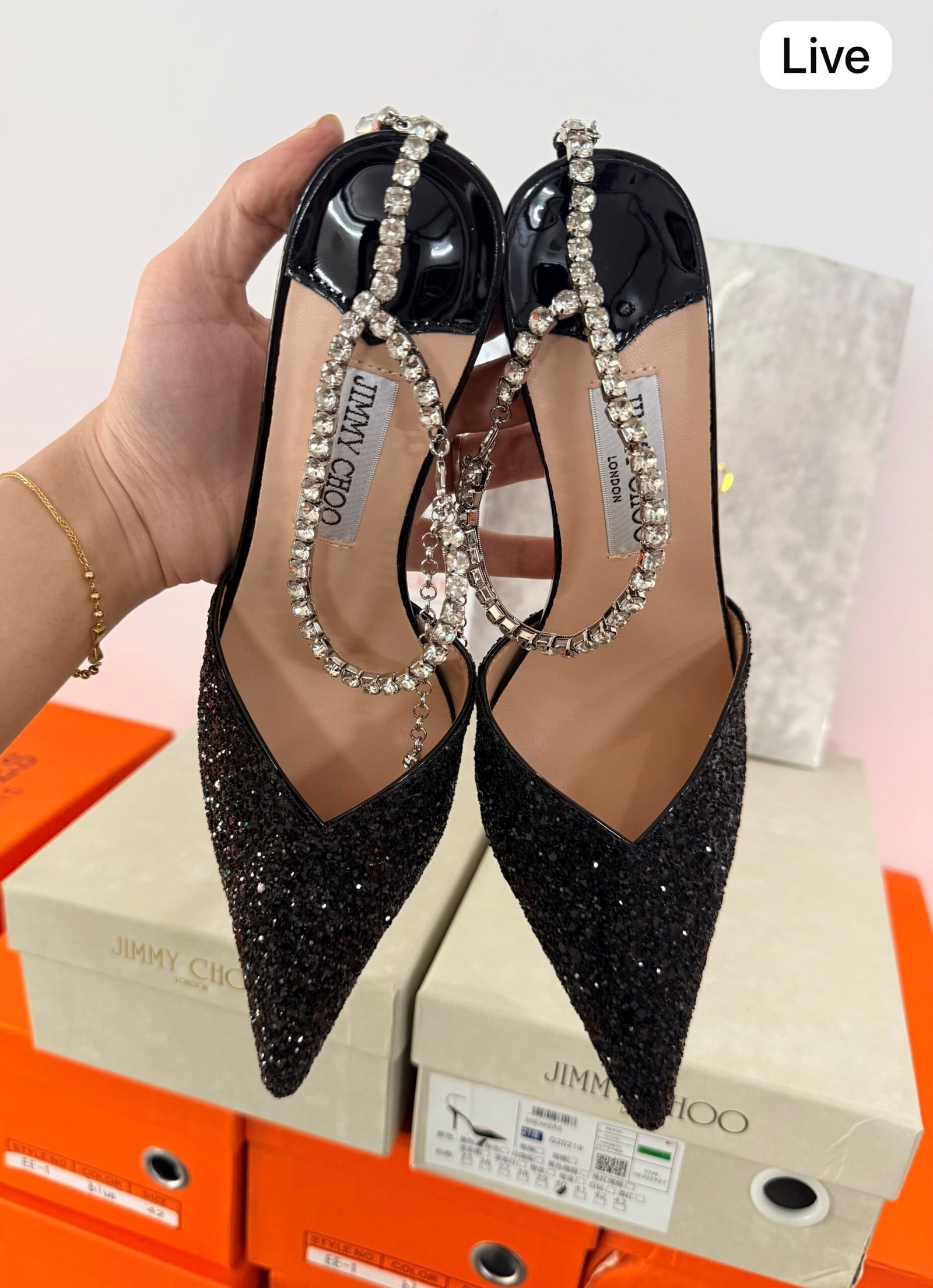 Black & Silver Crystal Heels for Women | BSBmart