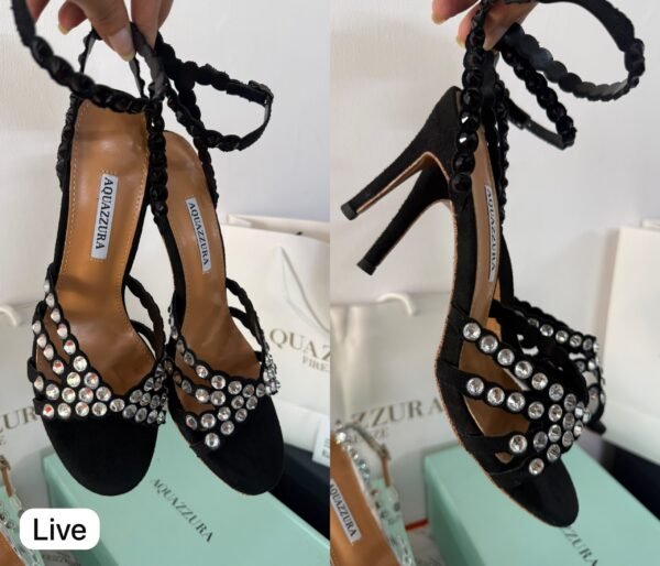 Black & Silver Heels for Women Stylish Strappy Design