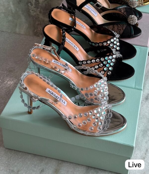 Black & Silver Heels for Women Stylish Strappy Design
